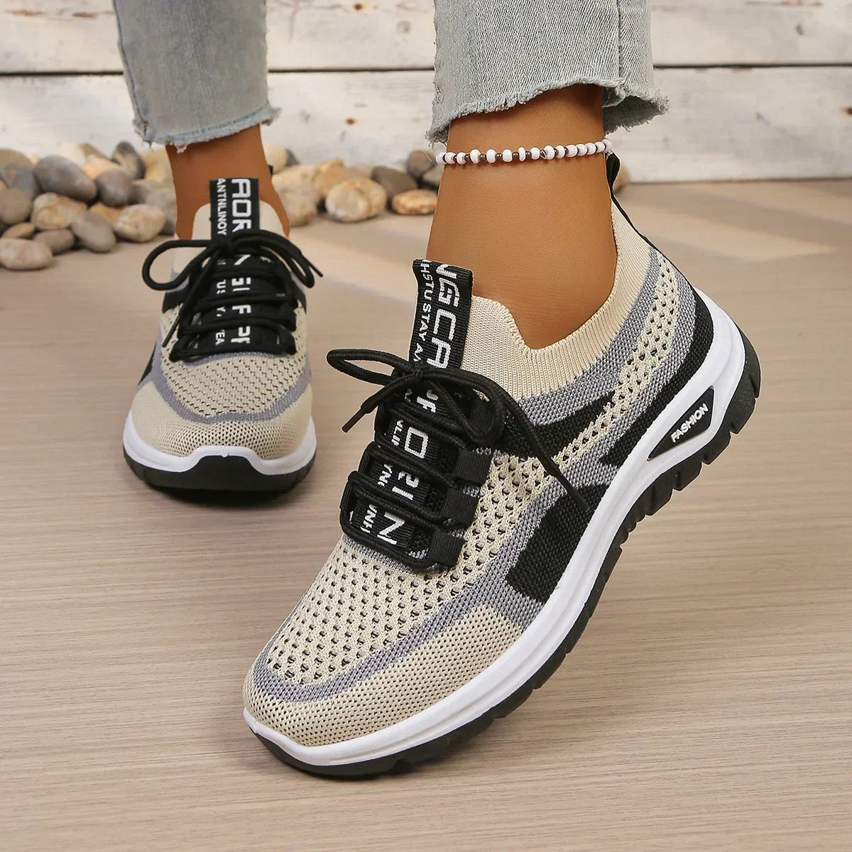 Mesh lace-up sneakers with contrasting panels and textured soles