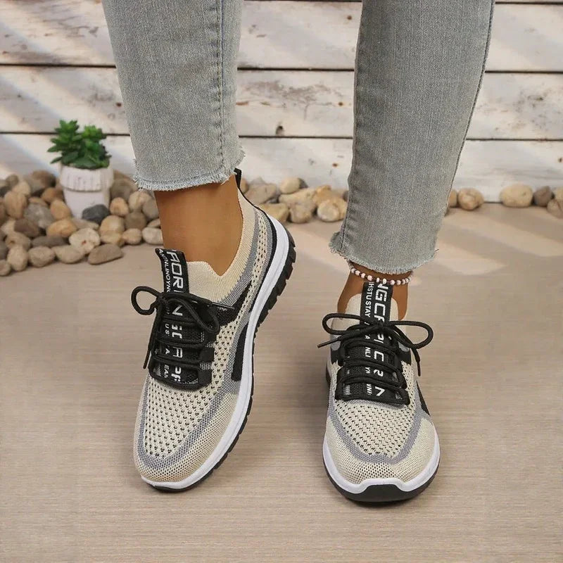 Mesh lace-up sneakers with contrasting panels and textured soles