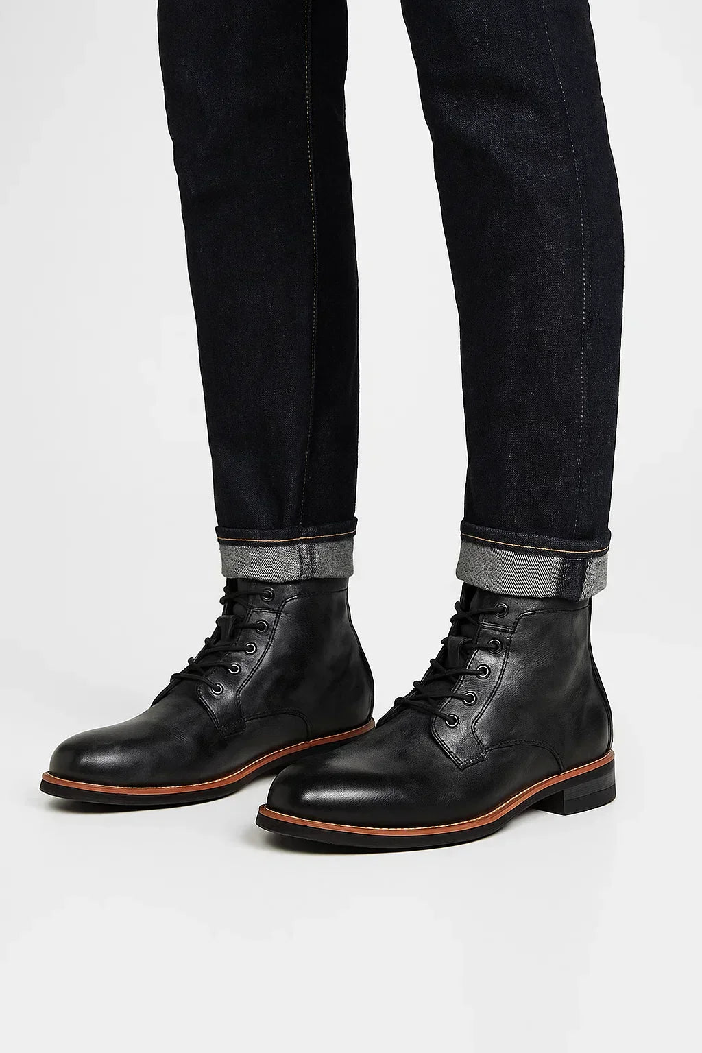 Men's Black Leather Lace-Up Ankle Boots