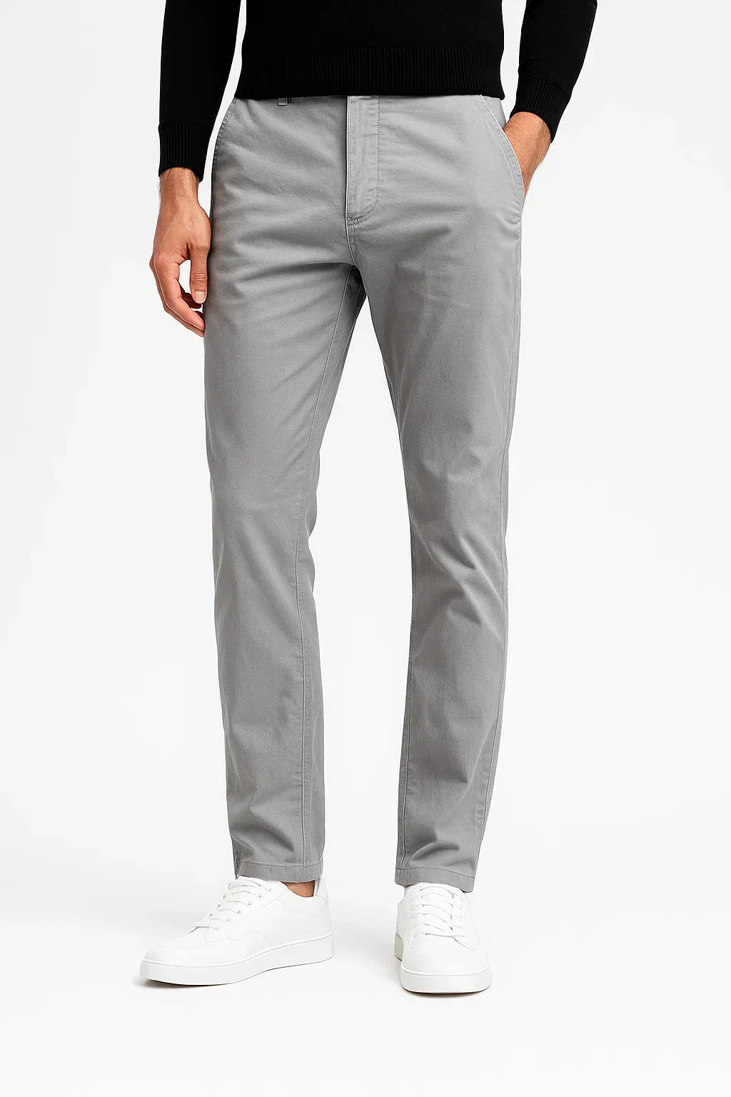 Men's Khaki Cotton Stretch Chinos, Straight Fit