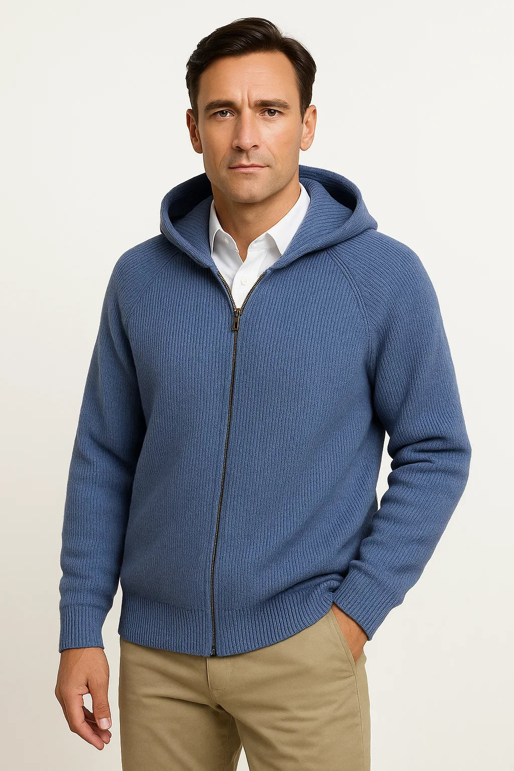 Men's Hooded Merino Wool Cardigan, Thick Knit