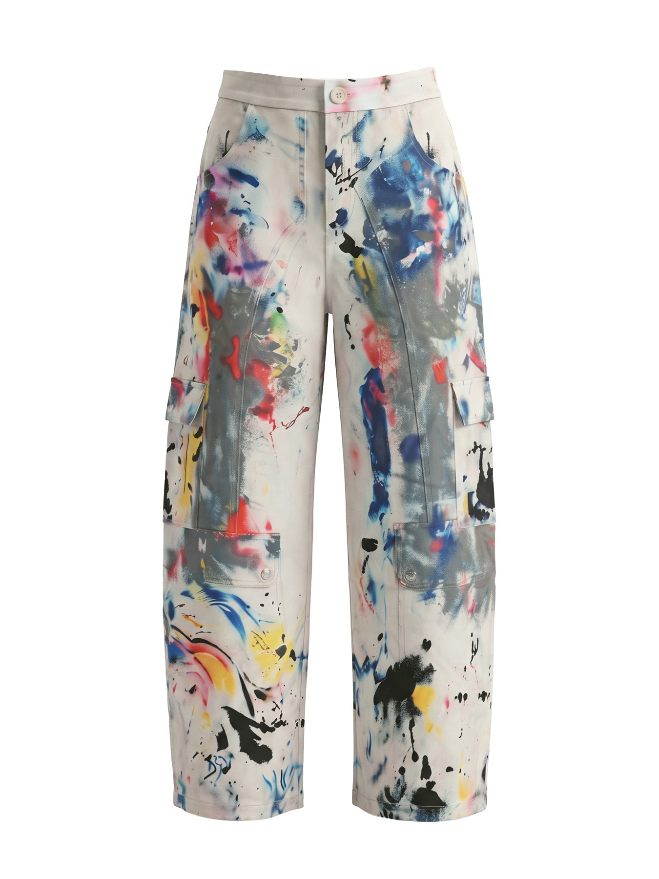 Women's high waisted wide leg jean with graffiti print in light grey