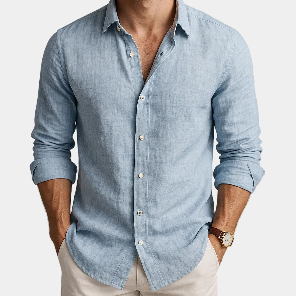 Men's long sleeve button-down shirt with pointed collar