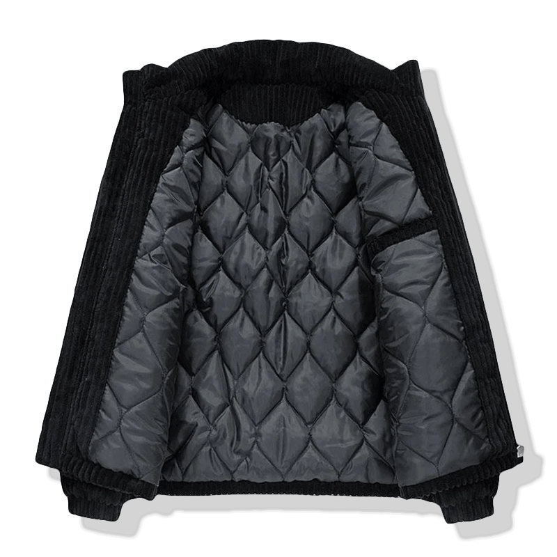 Ribbed padded jacket with high collar, zip front and zipped pockets