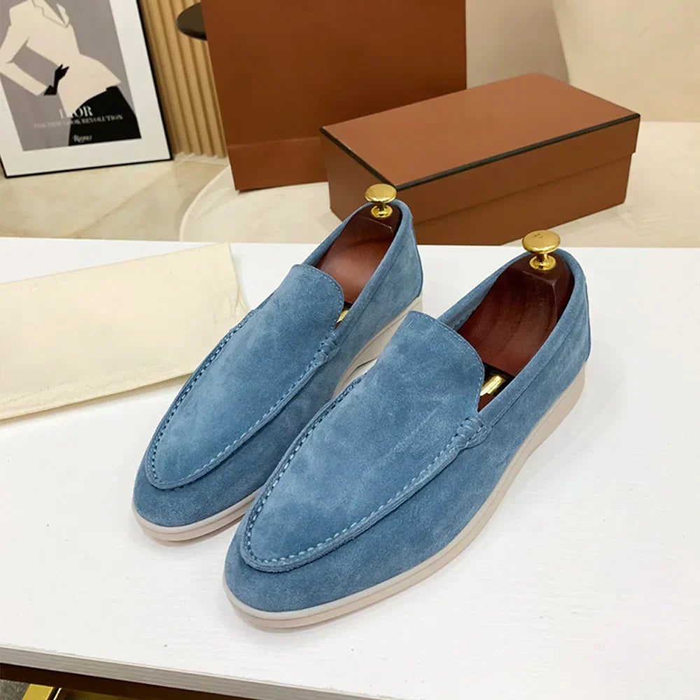 Men's low profile moc toe loafers with slip-on design and flat soles