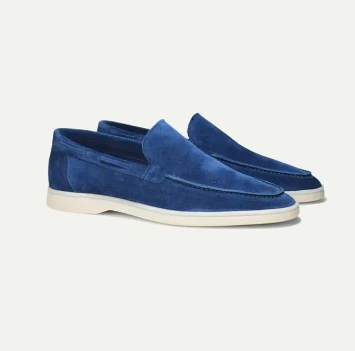 Men's suede-style yacht loafers with light soles