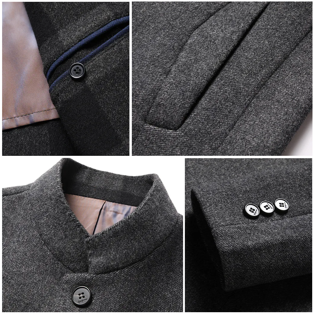 Men's stand collar button front winter coat with long sleeves