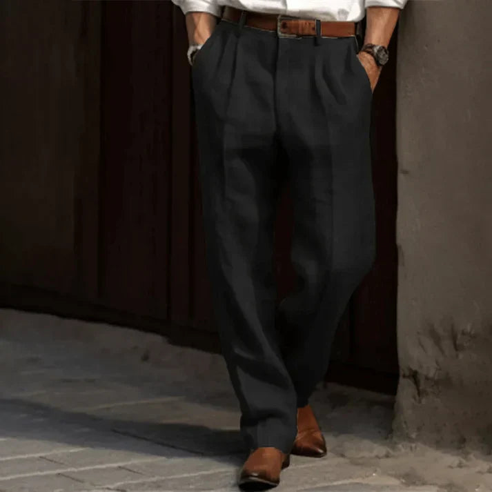 Men's Linen Trousers, Relaxed Classic Fit Lightweight Casual Summer Trousers