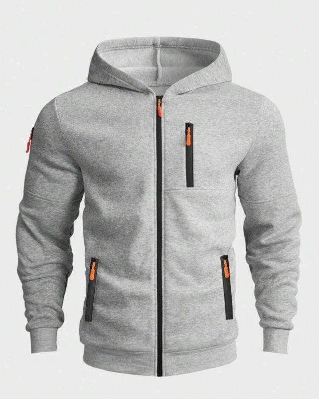 Men's hooded full-zip jacket with zipped chest and side pockets