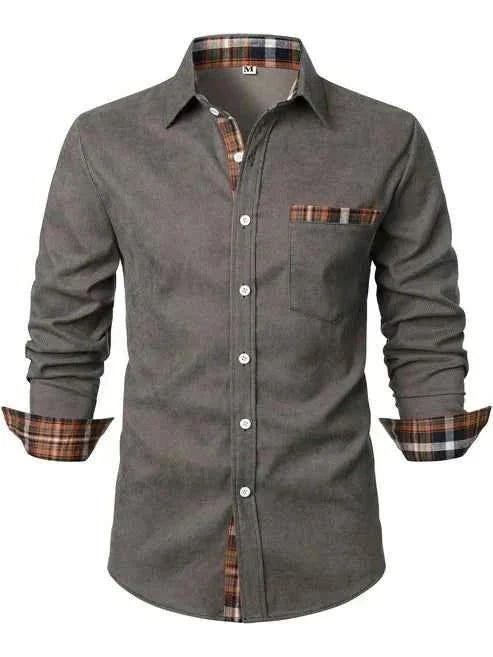 Men's long-sleeve checked shirt with button fastening and chest pocket