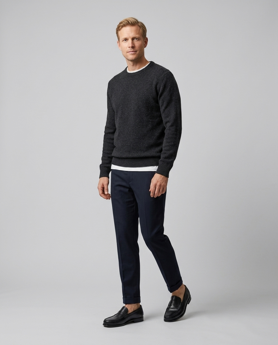 Men's slip-on loafers with moc toe stitching and penny strap detail