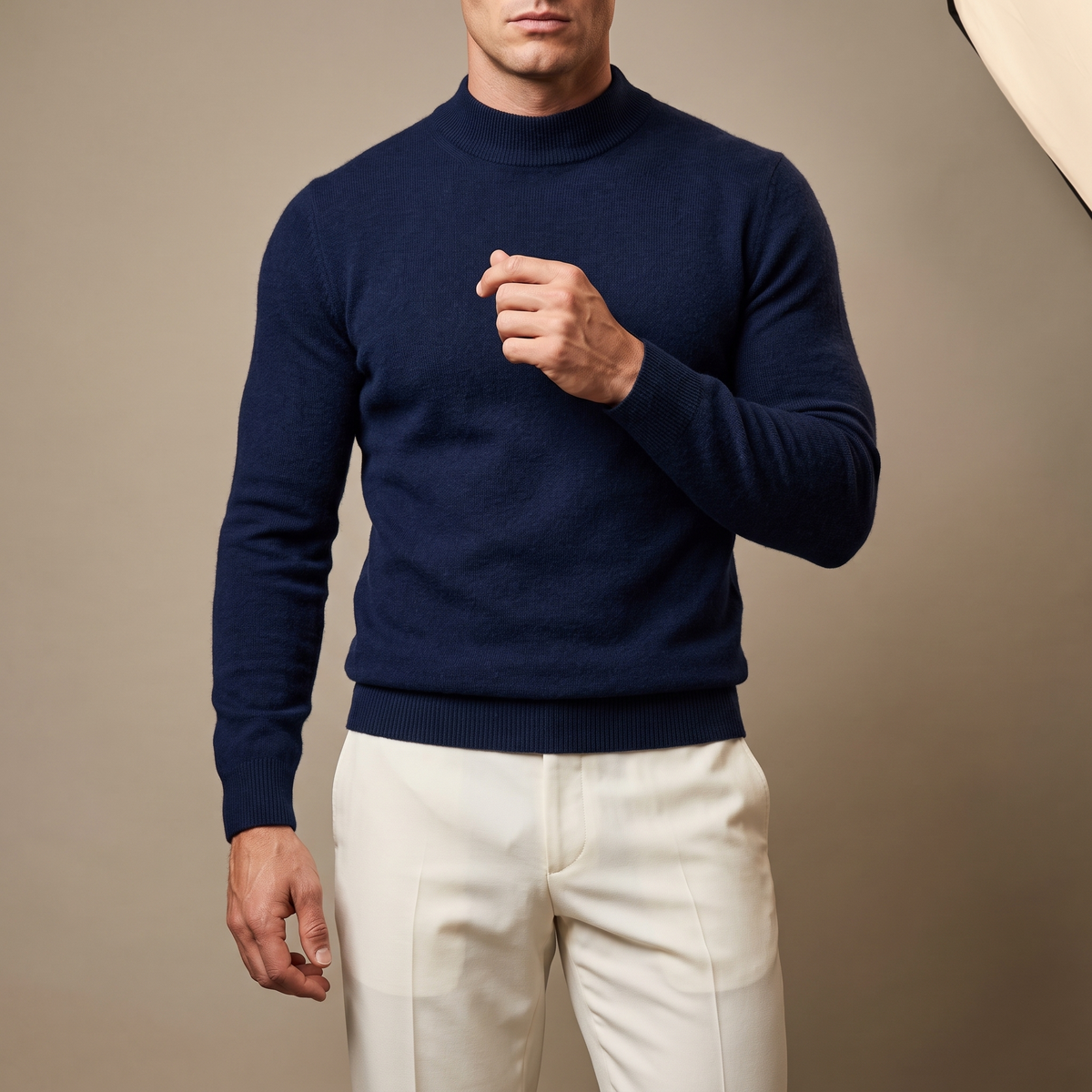 Unisex textured mock neck sweater with long sleeves and ribbed trims