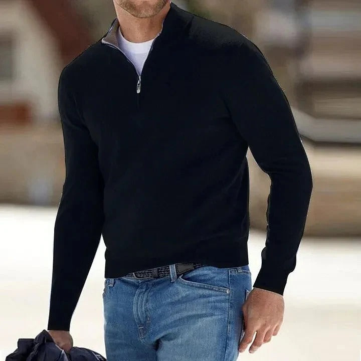 Men's long-sleeve quarter-zip mock neck sweater