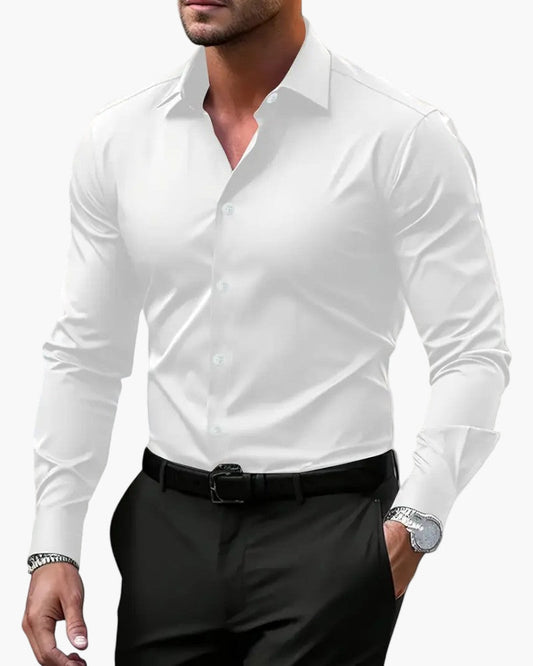 Men's long sleeve shirt with pointed collar and button front