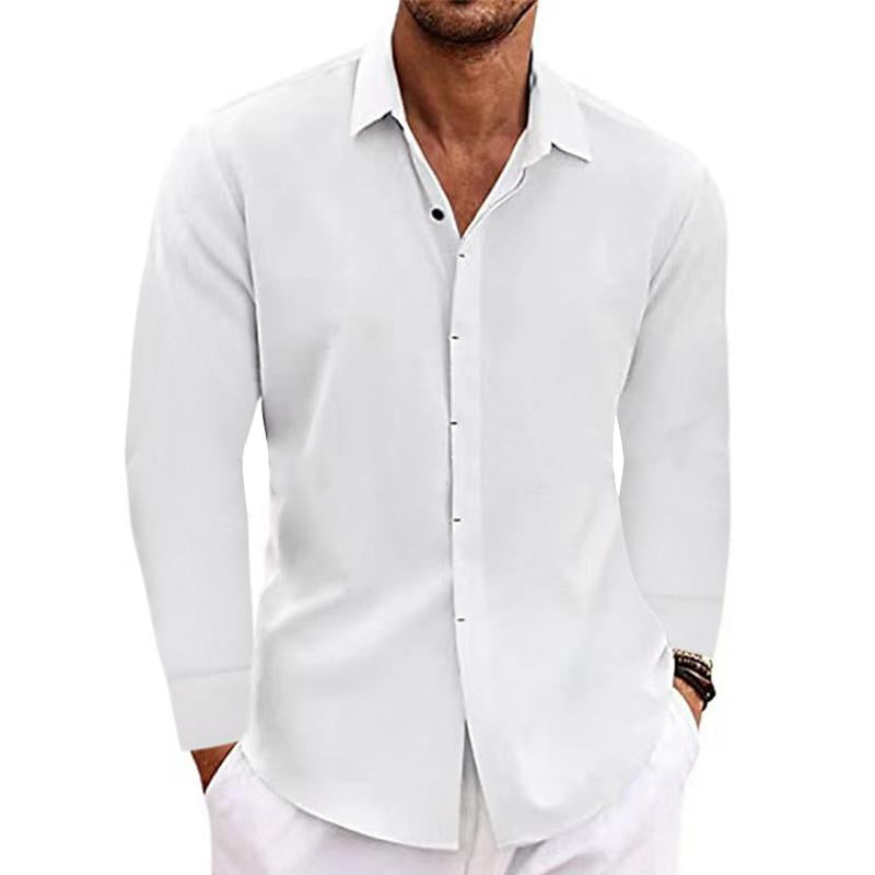 Men's Long Sleeve Linen Shirt, Button-Down Breathable Cotton Blend Summer Shirt with Lapel Collar