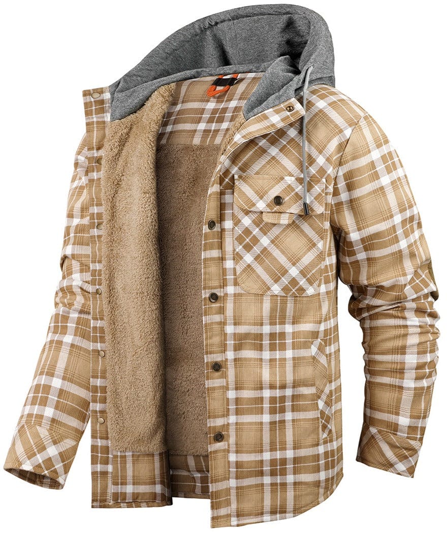 Men's checked hooded jacket with button front and contrasting lining