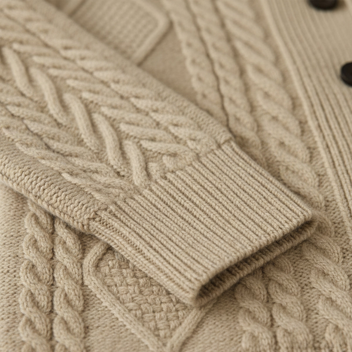 Men's textured shawl collar cardigan with button front and patch pockets