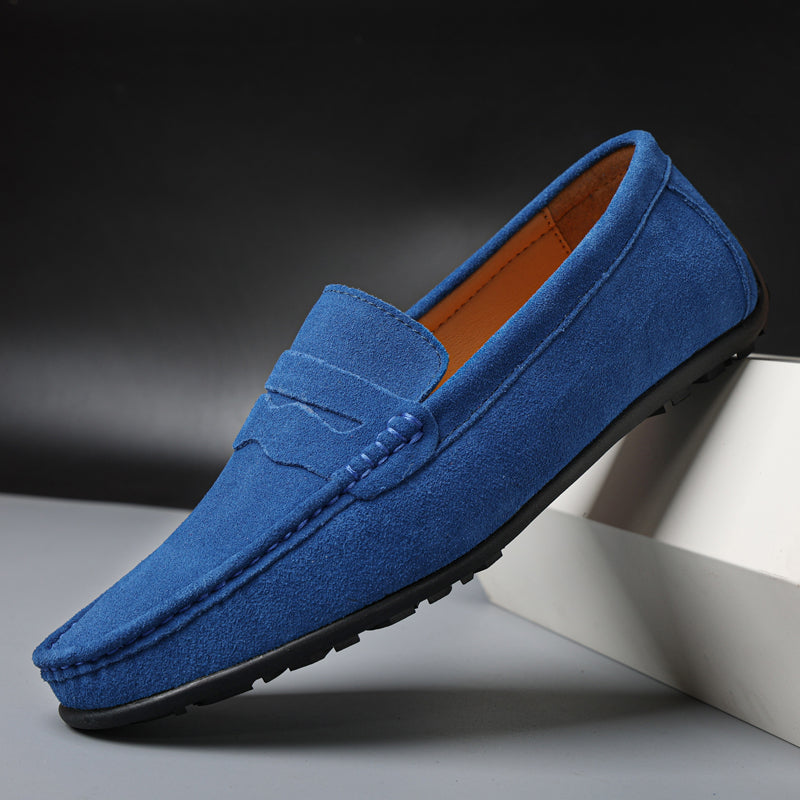 Men's penny loafers with moc toe stitching and slip-on design