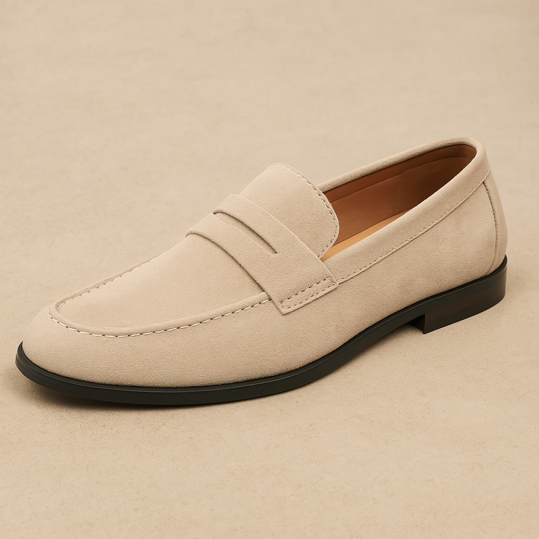 Men's penny loafers with moc toe and low heel