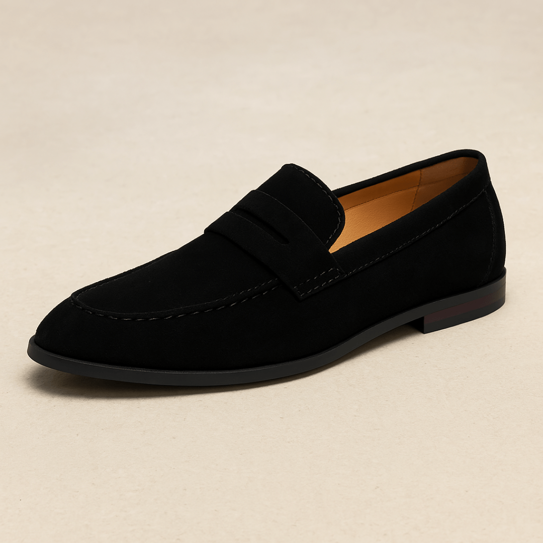 Men's penny loafers with moc toe and low heel