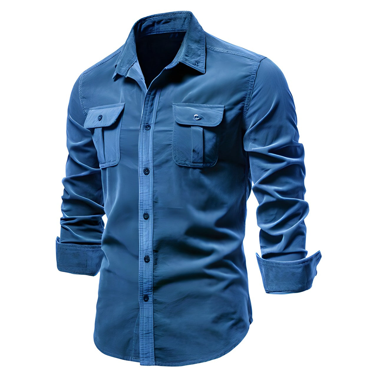 Men's casual long-sleeve shirt with chest pockets in brown and olive green