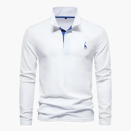 Men's long-sleeve polo shirt with button placket and turn-down collar