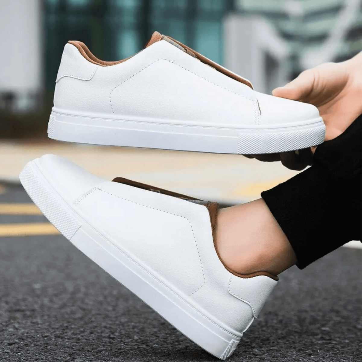 Low-top lace-up sneaker with contrast panelled upper and flat sole