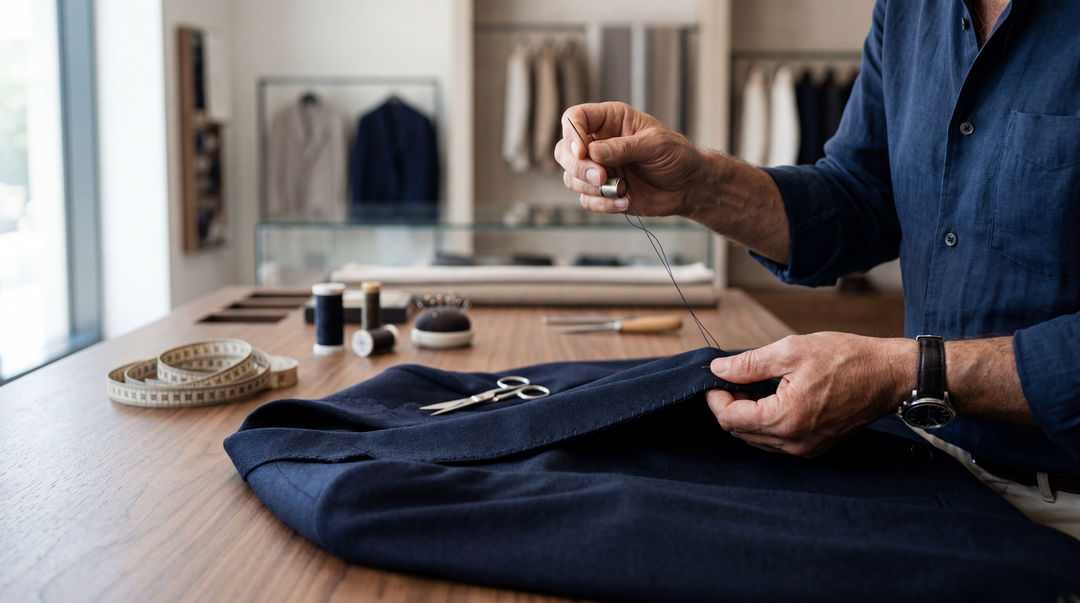 Folding a navy jacket