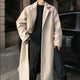 Men's long belted overcoat with notched lapels and side pockets