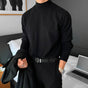 Men's plain ribbed mock neck sweater with long sleeves and ribbed trims
