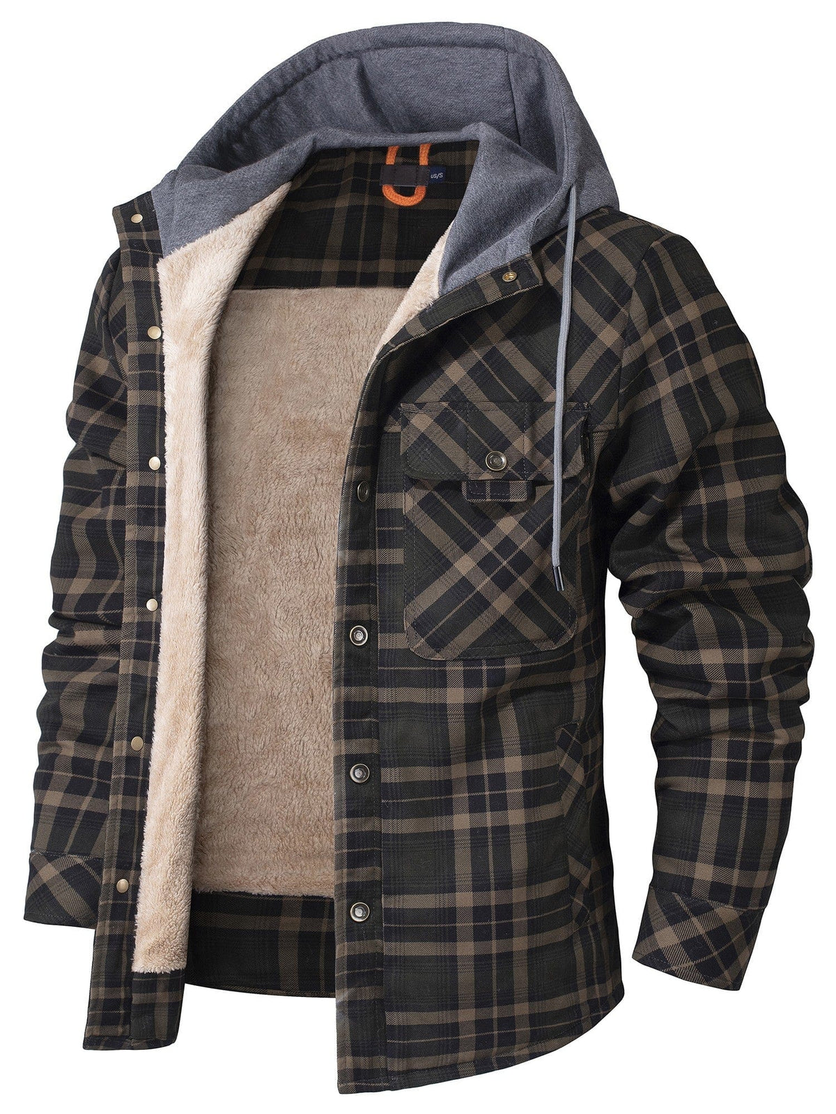 Men's checked hooded jacket with button front and contrasting lining