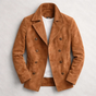 Men's double-breasted trench coat with notched lapels and long sleeves