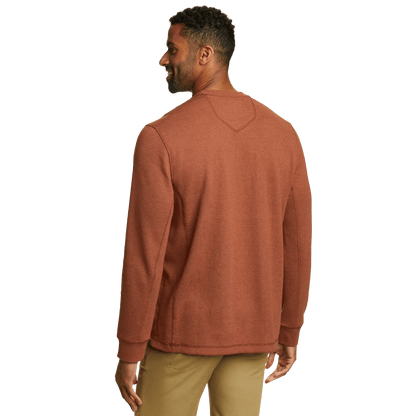 Men's crew neck long sleeve top with fine ribbed texture and ribbed cuffs