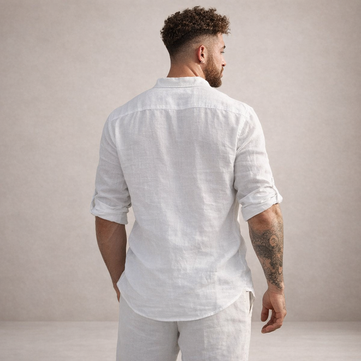 Men's Grandad Collar Shirt, Half Placket, Long Sleeve