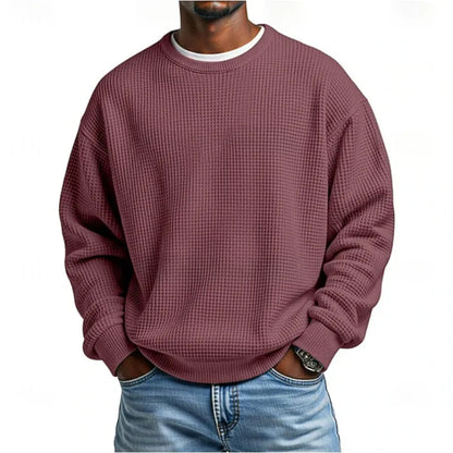 Men's textured crew neck sweatshirt with long sleeves and ribbed trims