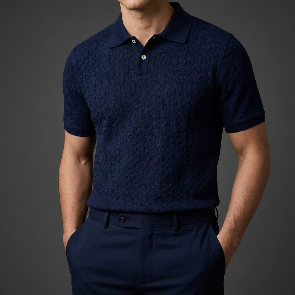 Men's cable knit polo shirt with textured knit finish