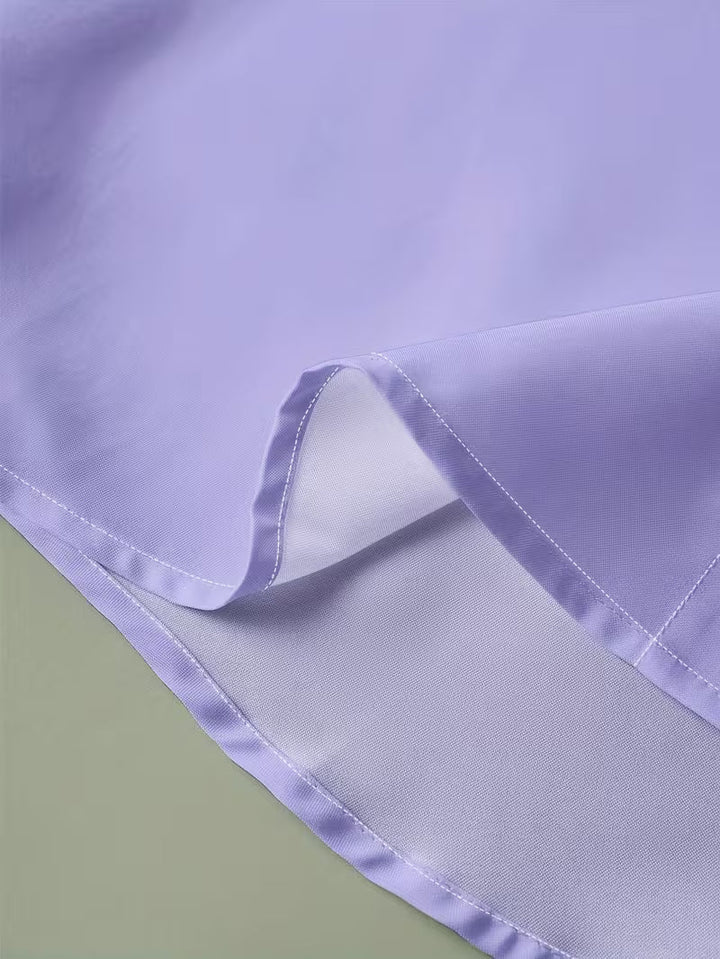 Men's purple grandad collar shirt with white contrast cuff trim and chest pocket