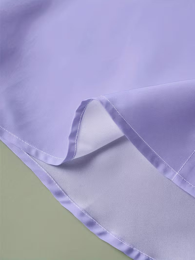 Men's lavender long sleeve grandad collar shirt with white contrast cuff and chest pocket trim