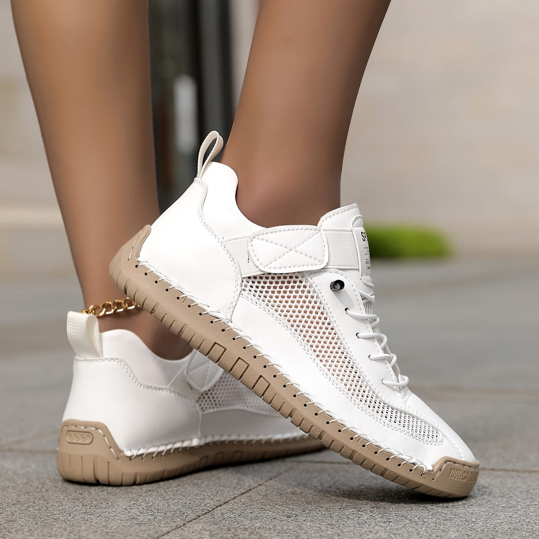 Unisex mesh panel lace-up sneakers with flat soles