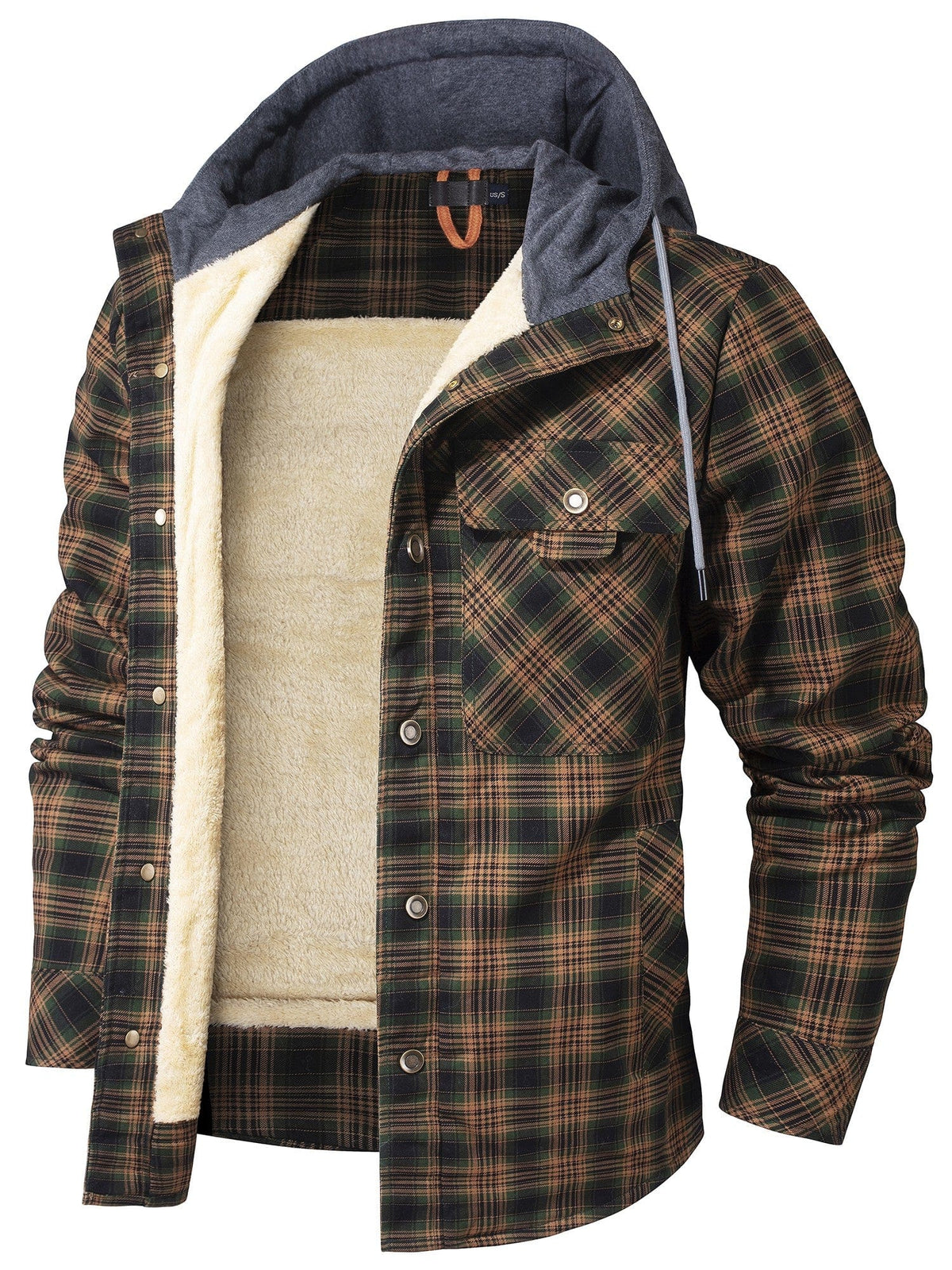 Men's checked hooded jacket with button front and contrasting lining