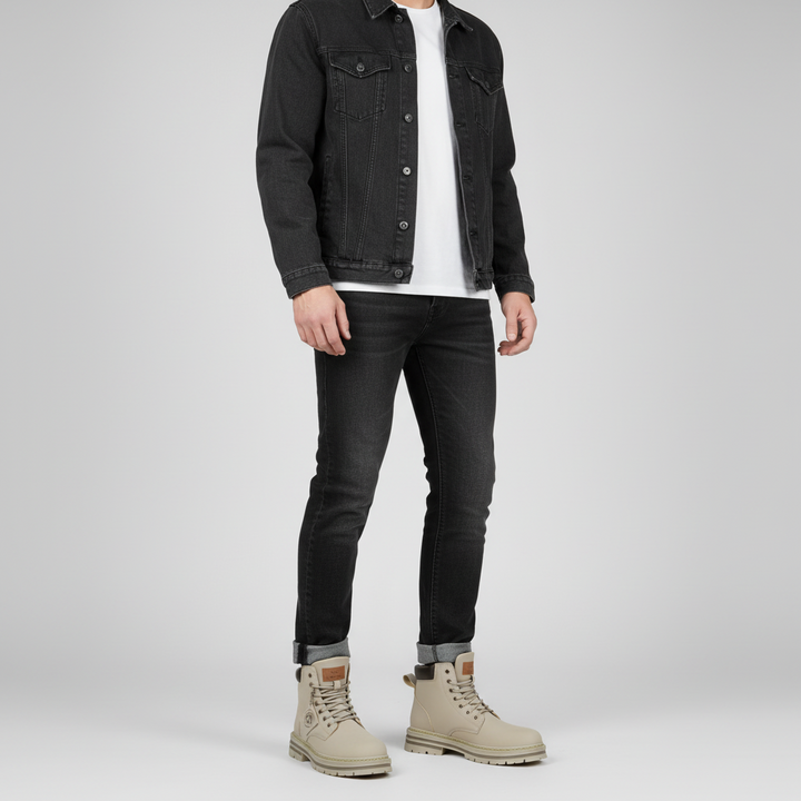 Men's lace-up ankle boots with round toes, padded collars and lugged soles