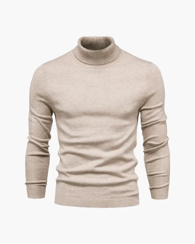 Men's slim-fit ribbed turtleneck sweater with long sleeves