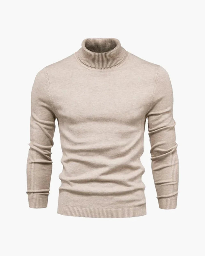 Men's slim-fit ribbed turtleneck sweater with long sleeves