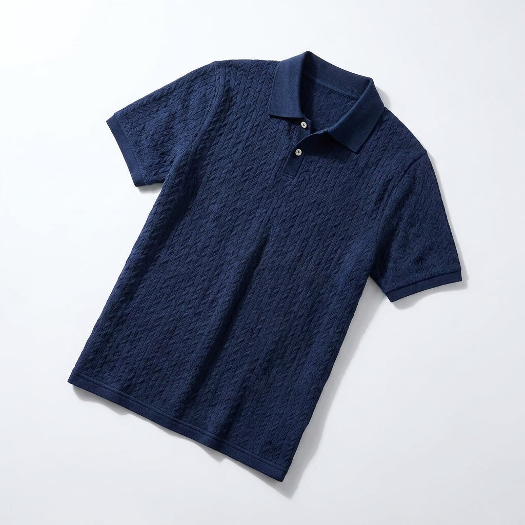 Men's cable knit polo shirt with textured knit finish