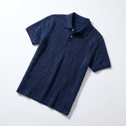 Men's cable knit polo shirt with textured knit finish