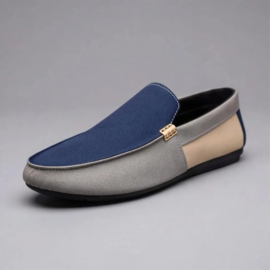 Colour block canvas loafers with rounded toes and flat soles