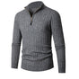 Men's ribbed quarter-zip sweater with stand collar and long sleeves