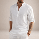 Men's Grandad Collar Shirt, Half Placket, Long Sleeve