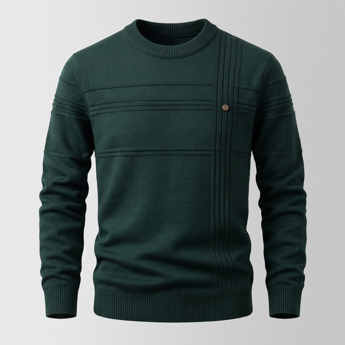 Men's crew neck knit sweater with ribbed horizontal and vertical detailing