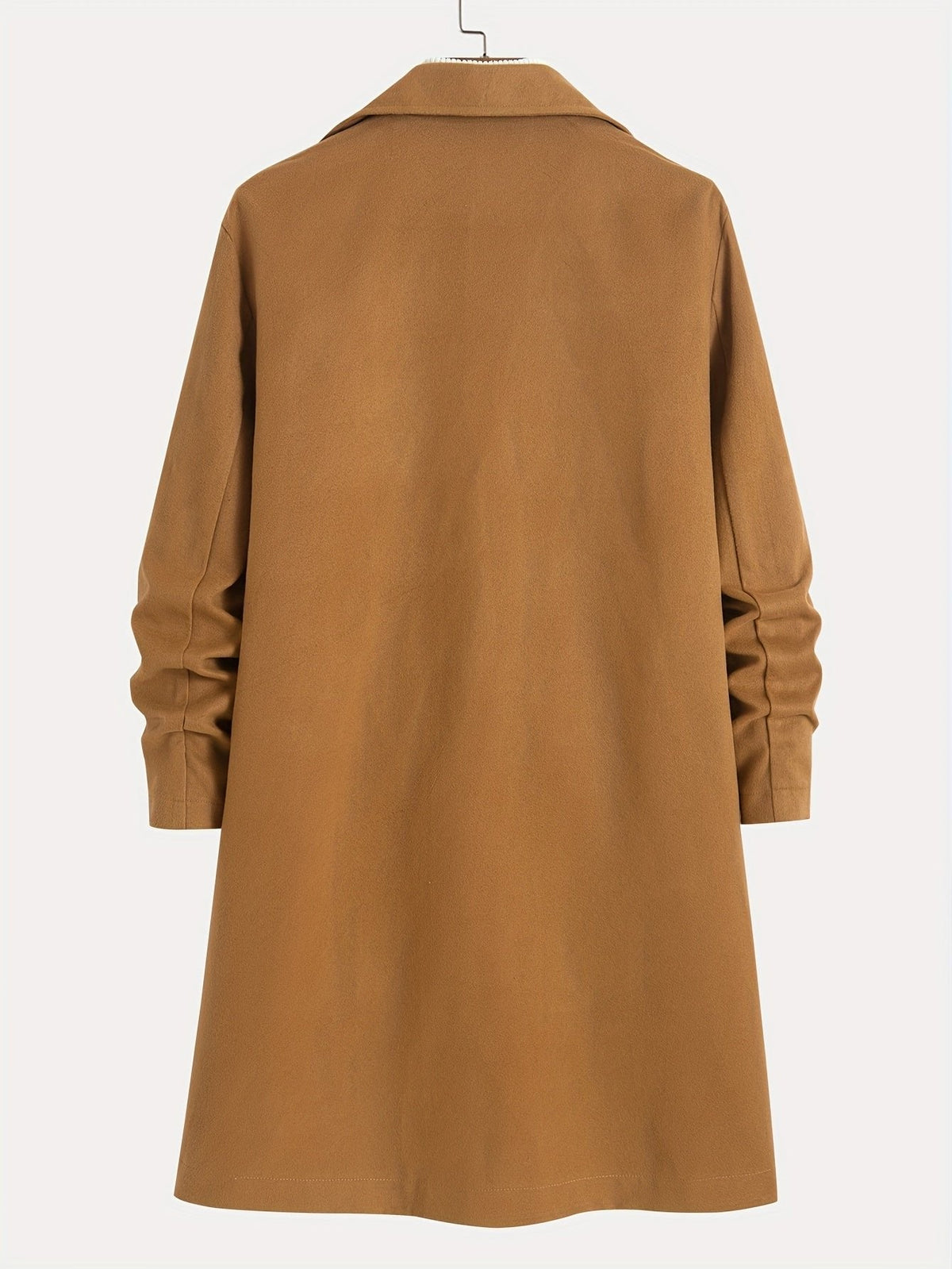 Men's tailored longline trench coat with lapels, buttons and angled side pockets